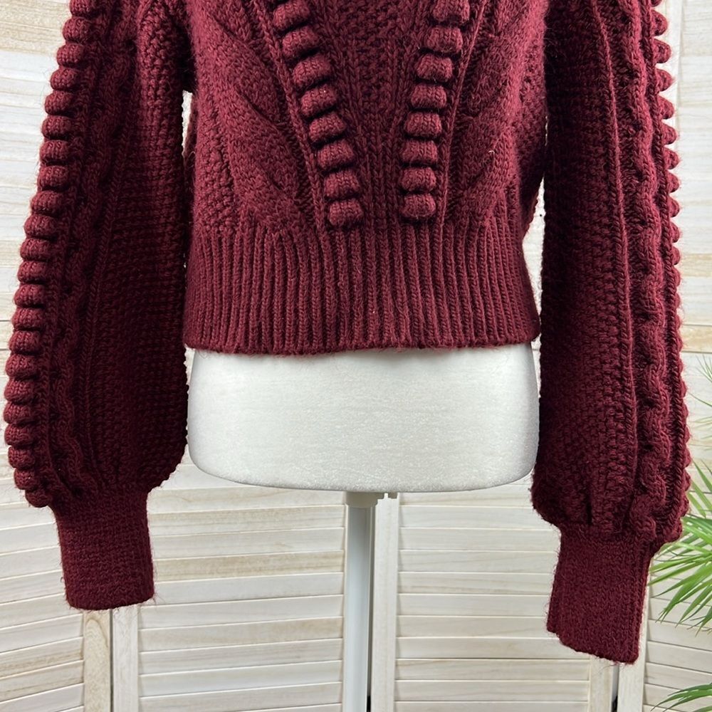 Anthropologie Maroon Chunky Cable Knit Cropped Sweater XS - Picture 4 of 12
